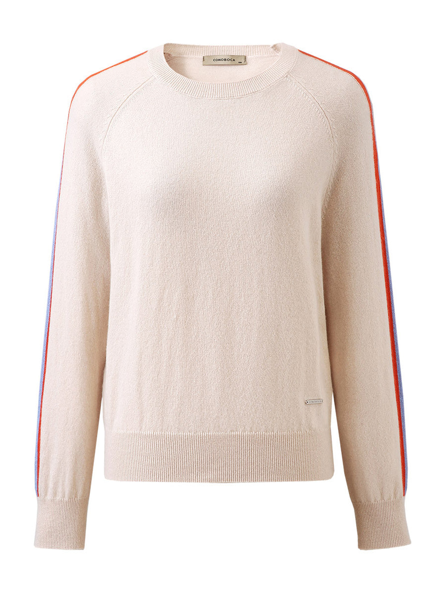 COMOBOCA 100% Cashmere Women's Colorful Side Stripes Knit Sweater