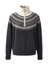 COMOBOCA 100% Wool Women's Fair Isle Zip Up Sweater