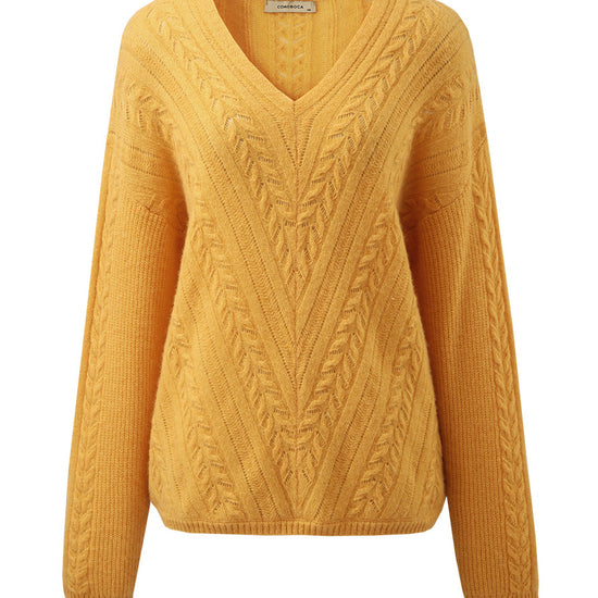 COMOBOCA 100% Cashmere Women's V-Neck Drop Shoulder Sweater
