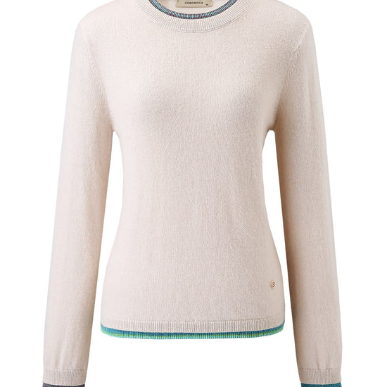 COMOBOCA 100% Cashmere Women's Color Accented Knit Pullover Sweater