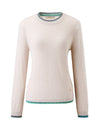 COMOBOCA 100% Cashmere Women's Color Accented Knit Pullover Sweater