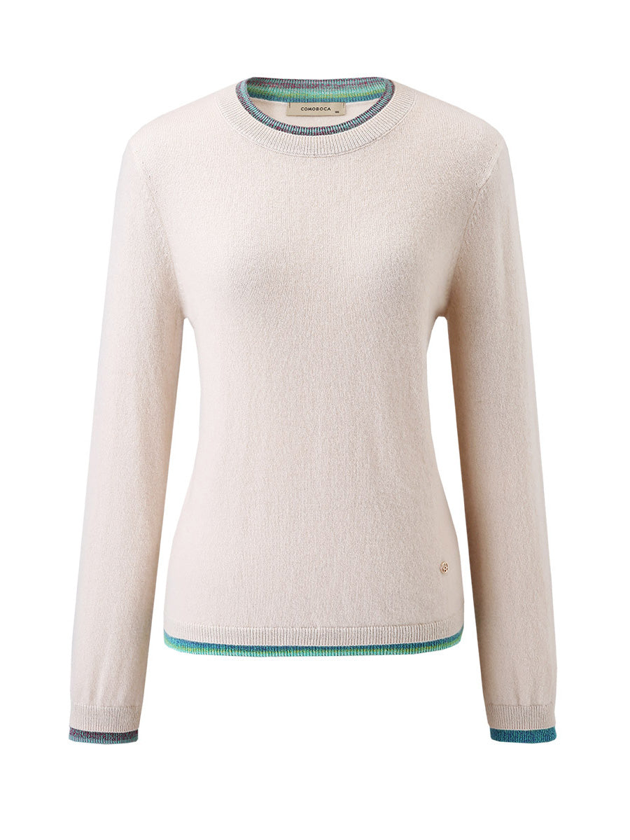 COMOBOCA 100% Cashmere Women's Color Accented Knit Pullover Sweater