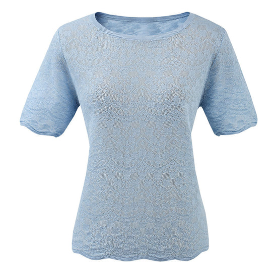 COMOBOCA Women's Sheer Floral Lace Knit T-Shirt