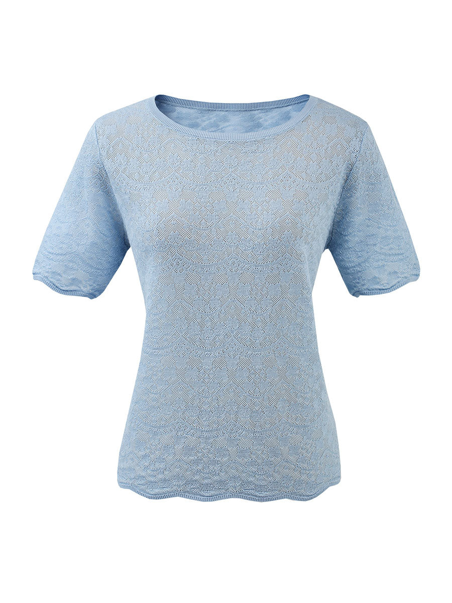 COMOBOCA Women's Sheer Floral Lace Knit T-Shirt