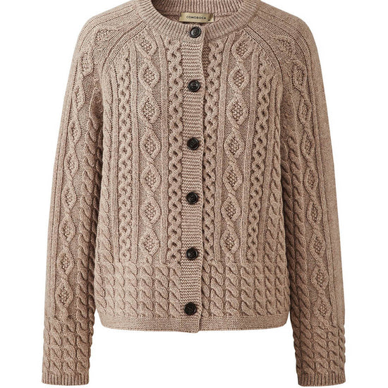 COMOBOCA 100% Wool Women's Cable Knit Button Cardigan