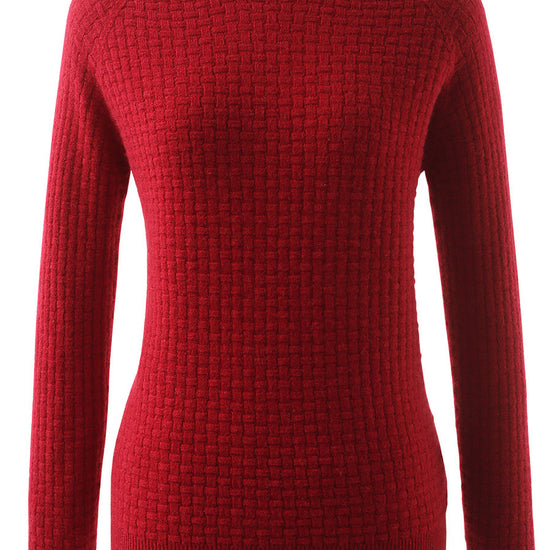COMOBOCA Red 100% Cashmere Women's Round Neck Ribbed Knit Sweater