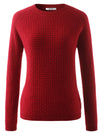 COMOBOCA Red 100% Cashmere Women's Round Neck Ribbed Knit Sweater