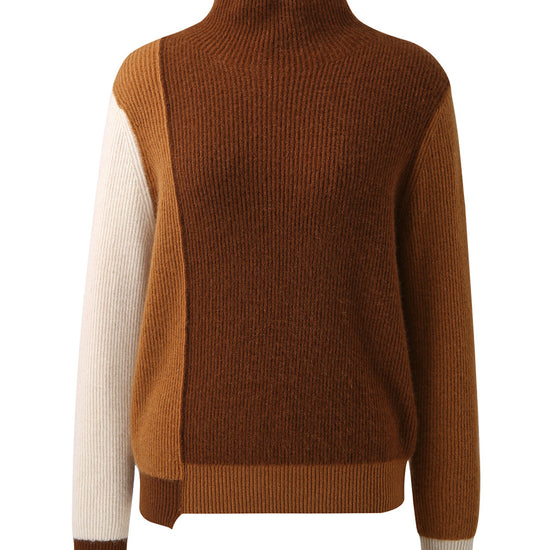 COMOBOCA 100% Cashmere Women's Color Block Turtleneck Sweater