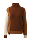 COMOBOCA 100% Cashmere Women's Color Block Turtleneck Sweater