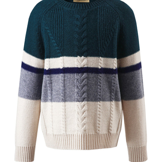 COMOBOCA 100% Wool Kids' Round Neck Striped Sweater