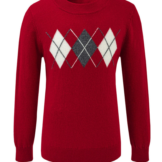 COMOBOCA 100% Wool Kids' Argyle Pattern Round Neck Sweater