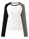 COMOBOCA 100% Wool Women's Striped Sleeve Contrast Knit Worsted Sweater