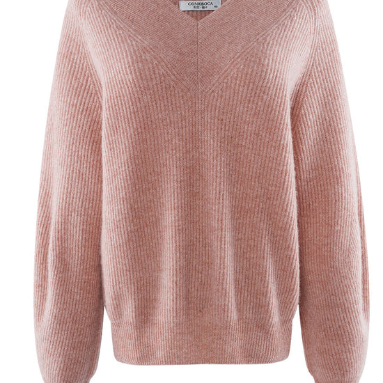 COMOBOCA 100% Cashmere Women's Lantern Sleeve V-Neck Knit Sweater