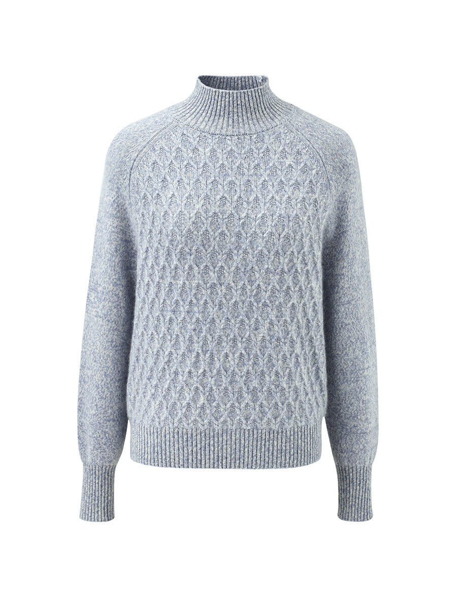 COMOBOCA 100% Cashmere Women's Cable Knit Mock Neck Sweater