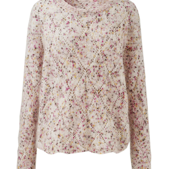COMOBOCA Women's Speckled Lace Knit Round Neck Sweater