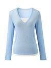 COMOBOCA Women's V-Neck Layered Knit Sweater