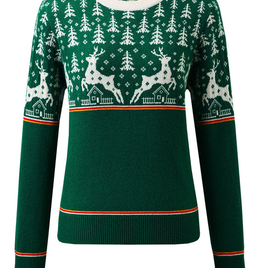 COMOBOCA 100% Wool Women's Reindeer Knit Sweater