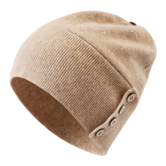 COMOBOCA 100% Cashmere Women's Button Decorated Knit Beanie