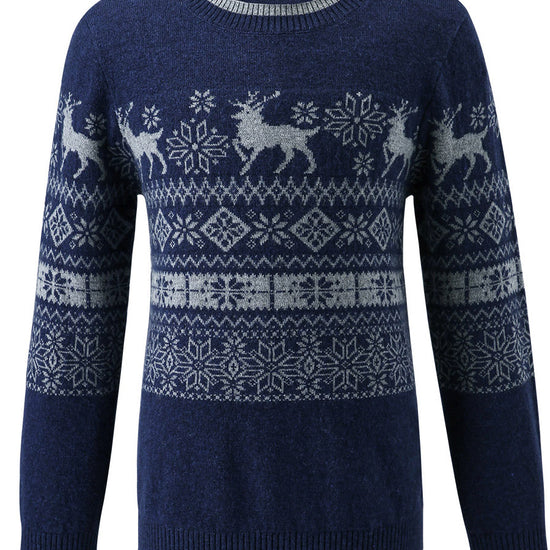 COMOBOCA 100% Wool Kids' Nordic Reindeer Pattern Knit Sweater