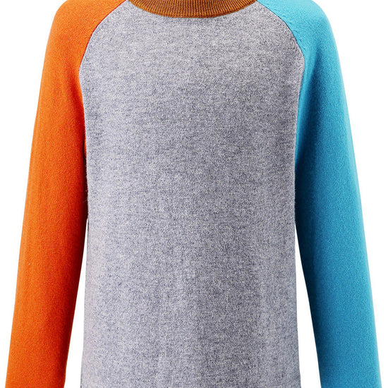 COMOBOCA Gray 100% Wool Kid's Casual Colorblock Knit Sweater