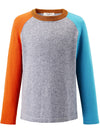 COMOBOCA Gray 100% Wool Kid's Casual Colorblock Knit Sweater