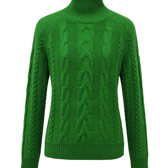 COMOBOCA 100% Cashmere Women's Turtleneck Cable Knit Sweater