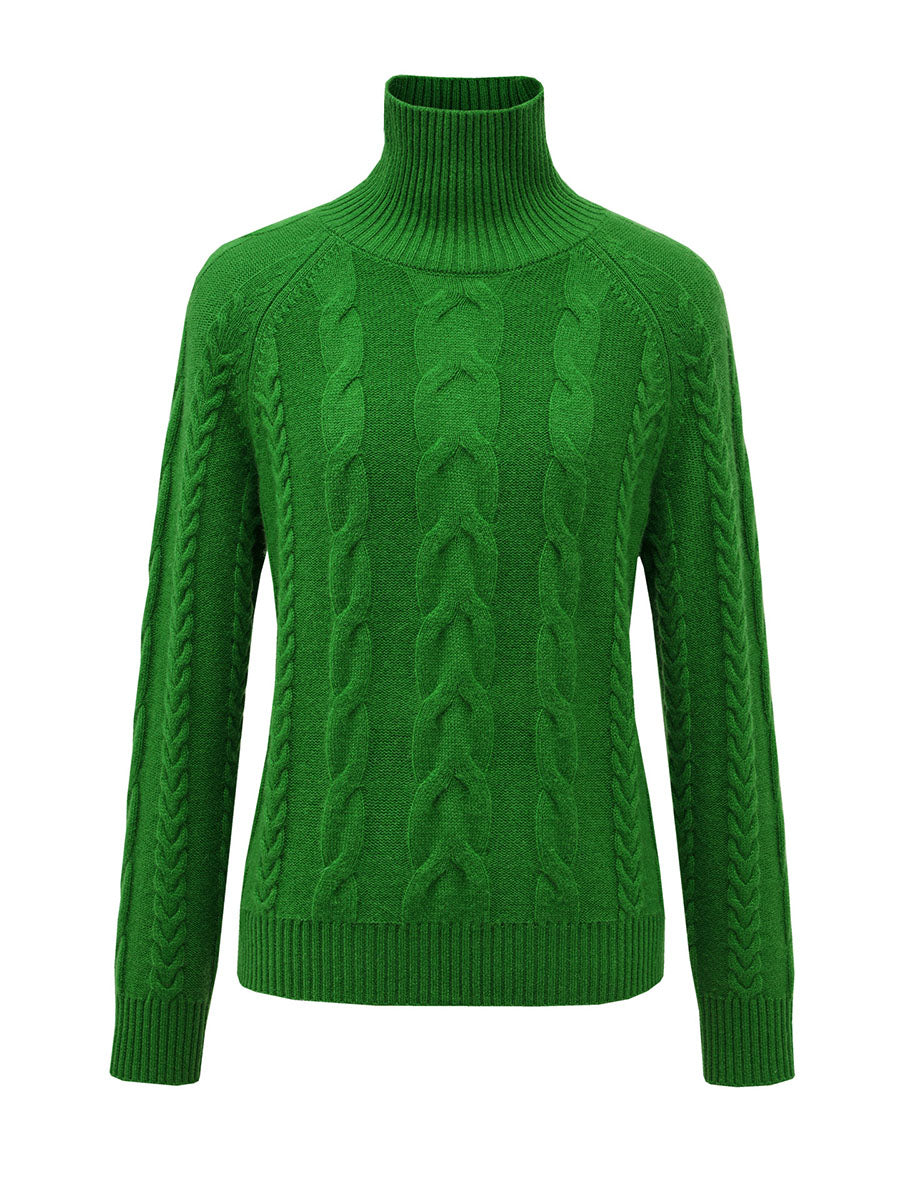 COMOBOCA 100% Cashmere Women's Turtleneck Cable Knit Sweater