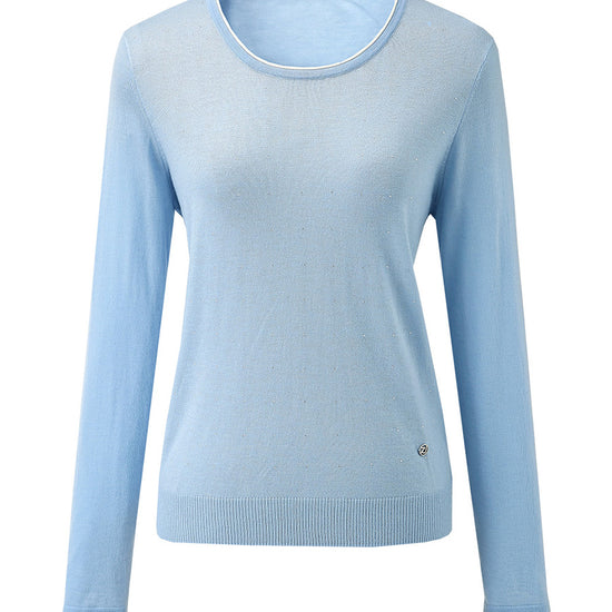 COMOBOCA Women's Rhinestone Detail Crewneck Knit Sweater