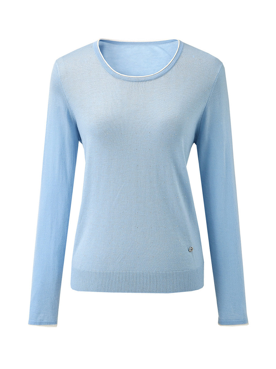 COMOBOCA Women's Rhinestone Detail Crewneck Knit Sweater