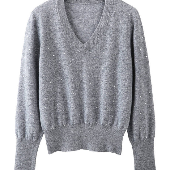 COMOBOCA 100% Cashmere Women's Sweater with Crystal Embellishments