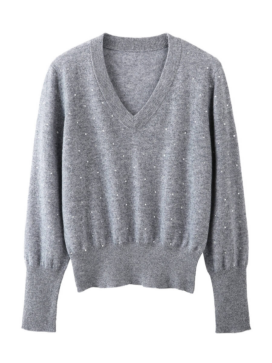 COMOBOCA 100% Cashmere Women's Sweater with Crystal Embellishments
