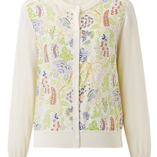 COMOBOCA Women's Floral Ribbed Button-Up Cardigan