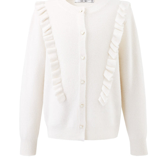 COMOBOCA 100% Wool Kids' Round Neck Heart Button Cardigan