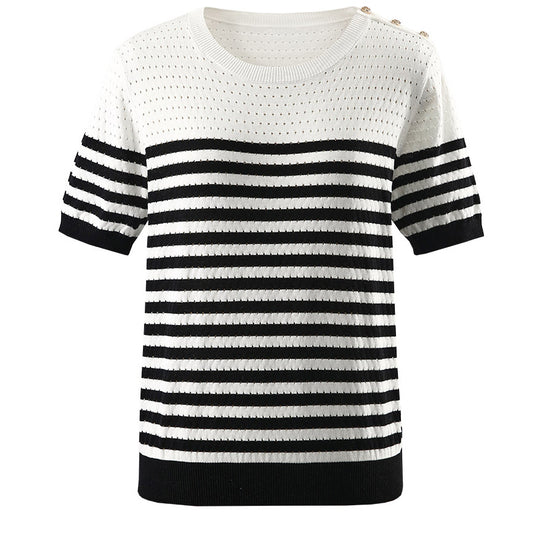 COMOBOCA Women's Striped Knit T-Shirt