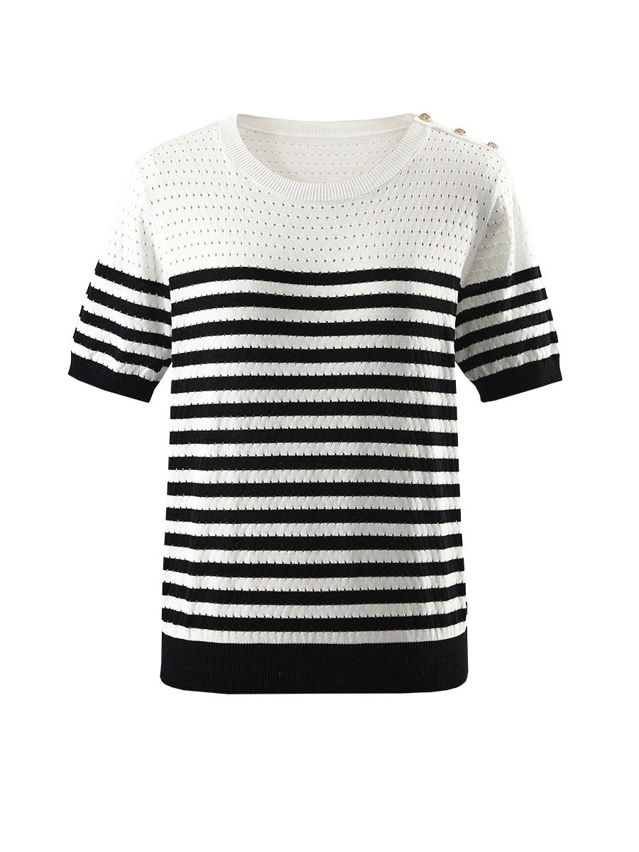 COMOBOCA Women's Striped Knit T-Shirt