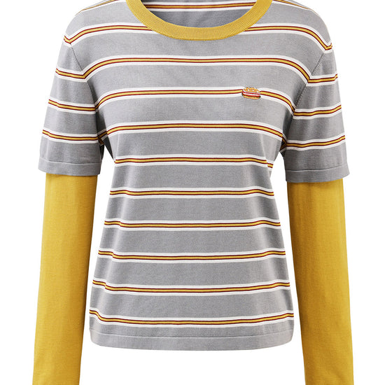 COMOBOCA Women's Layered Striped Round Neck Knit Sweater