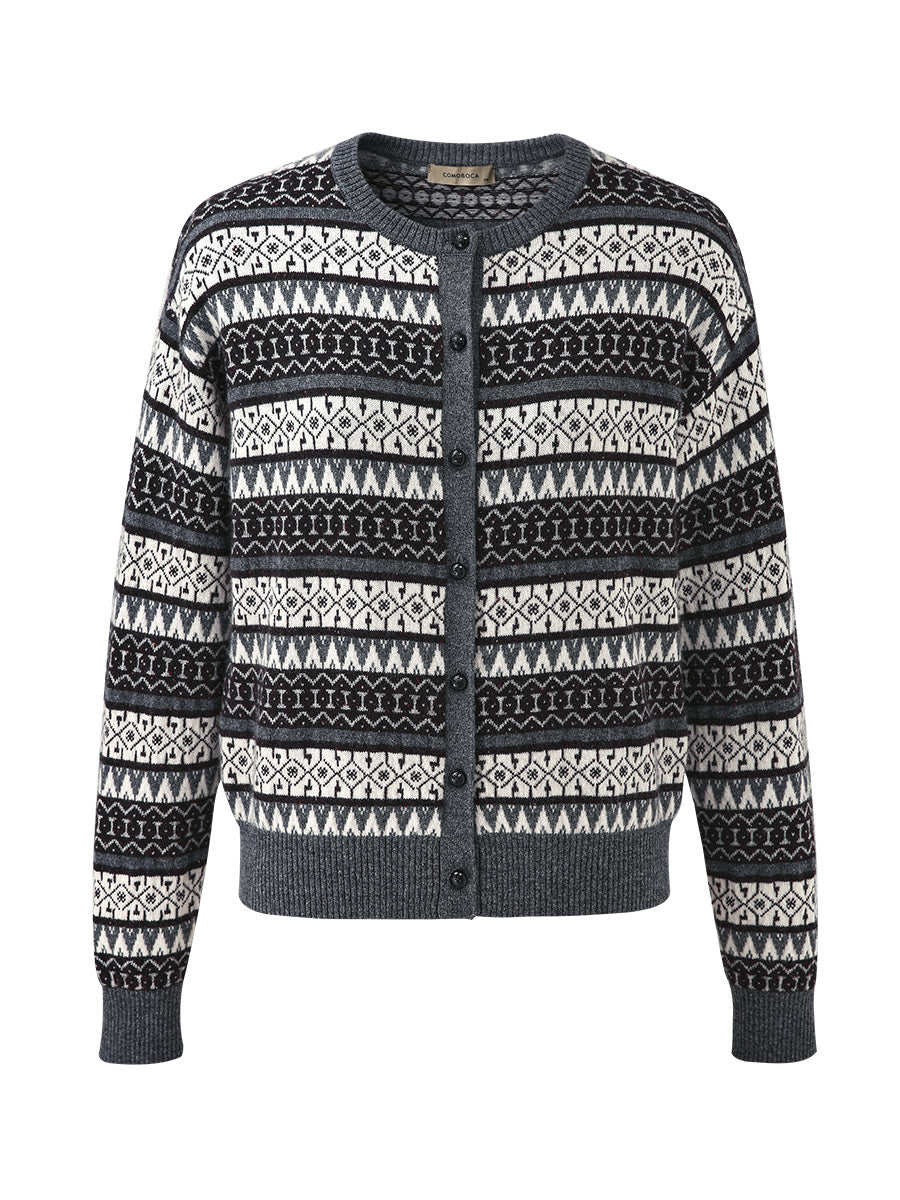 COMOBOCA 100% Cashmere Women's Fair Isle Knit Cardigan