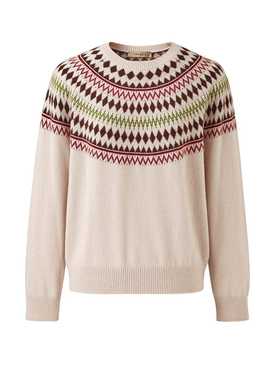 COMOBOCA 100% Wool Women's Geometric Fair Isle Knit Sweater