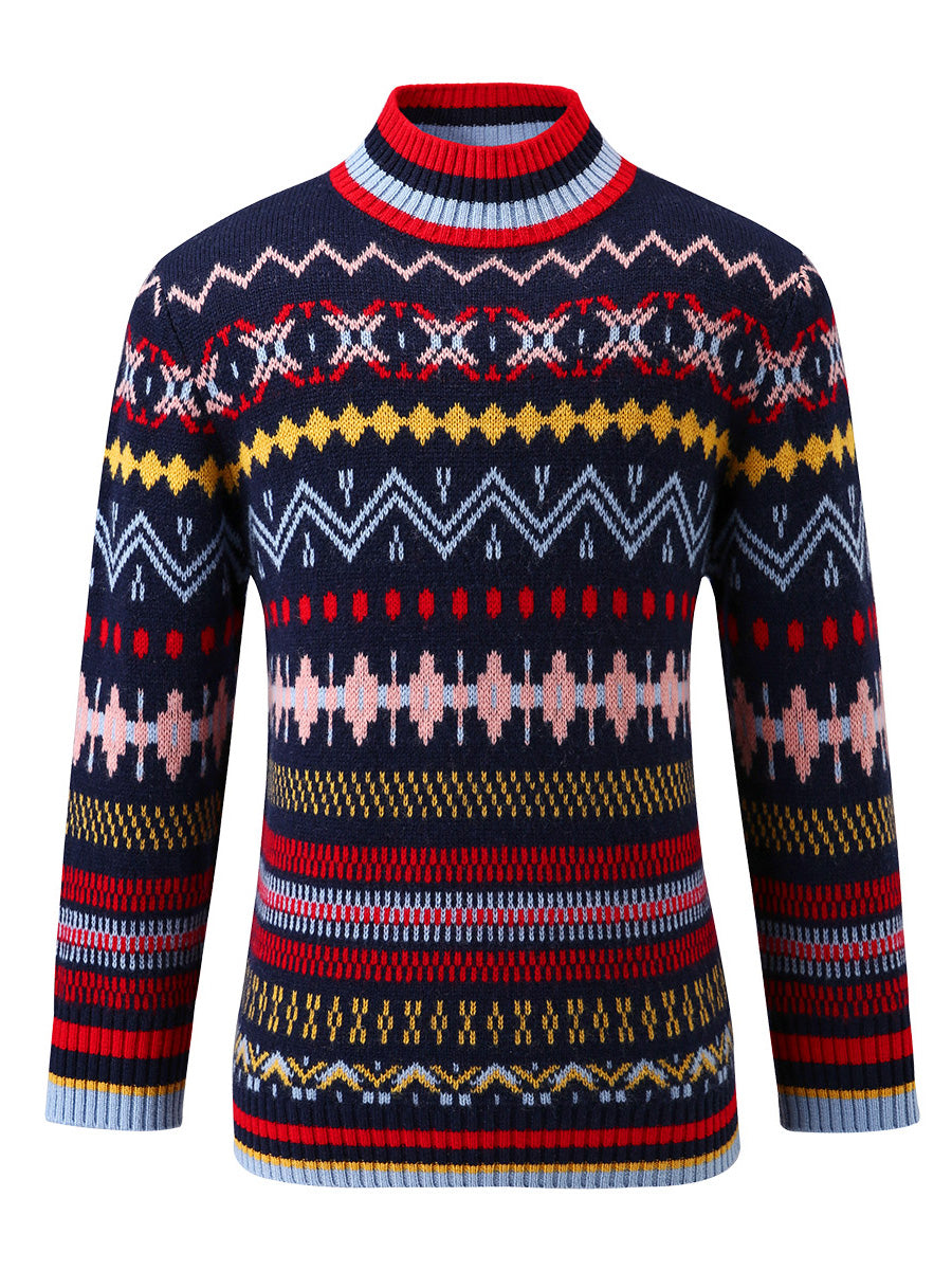 COMOBOCA 100% Wool Kids' Colorful Nordic Pattern Knit Sweater