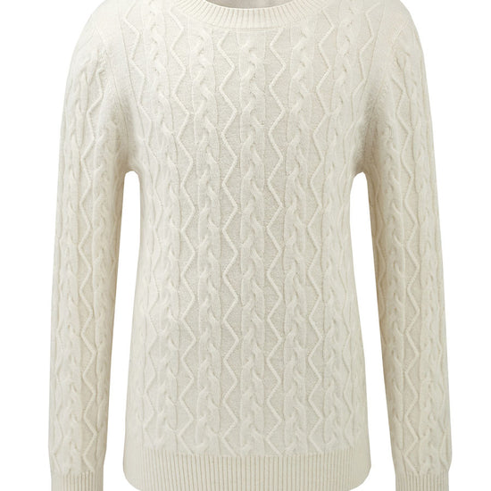 COMOBOCA 100% Wool Kids' Cable Knit Round Neck Sweater