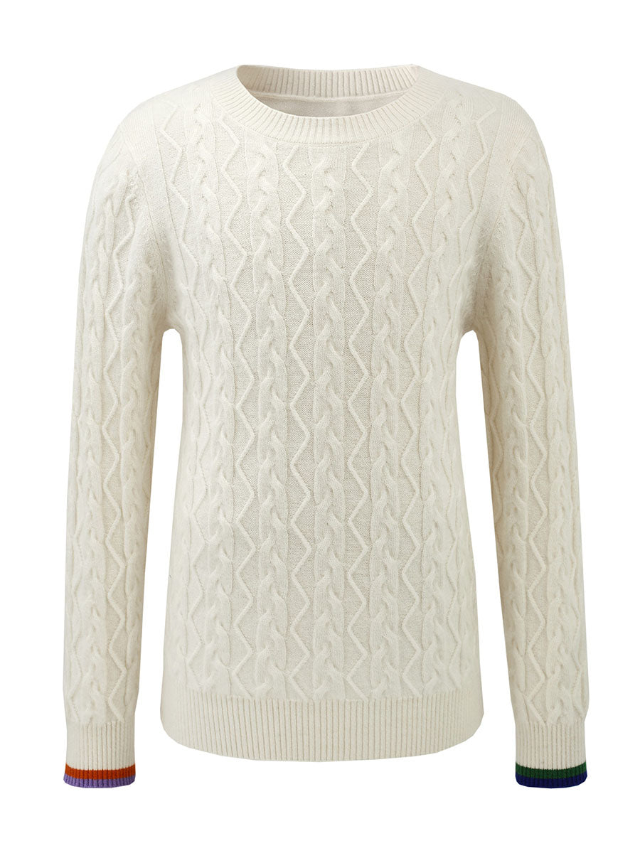 COMOBOCA 100% Wool Kids' Cable Knit Round Neck Sweater