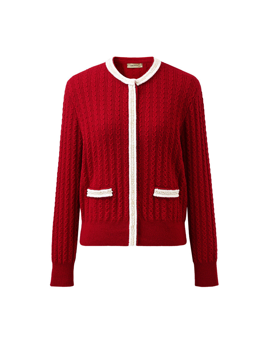 COMOBOCA 100% Cashmere Women's Pocket Faux Cardigan Sweater