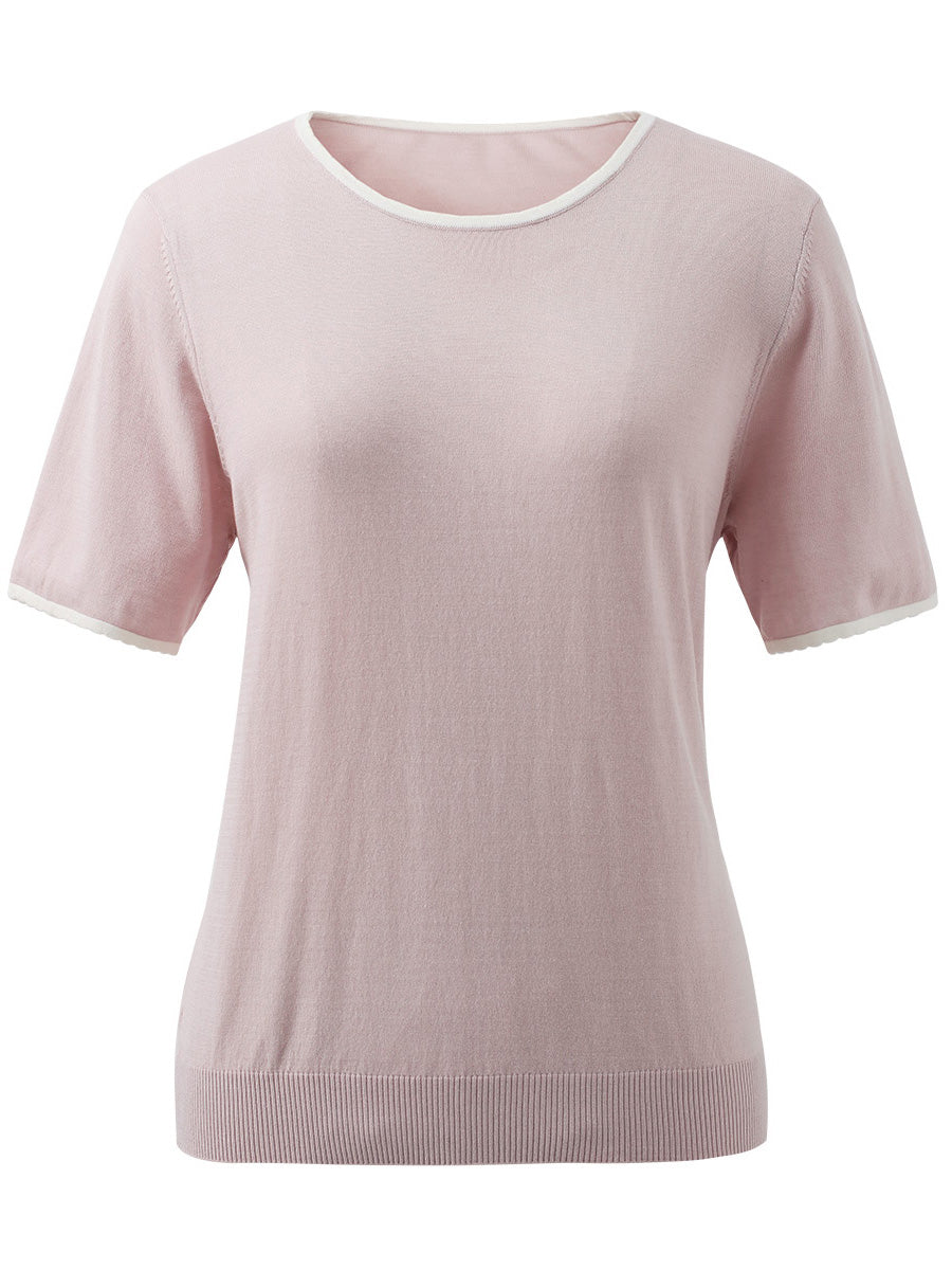 COMOBOCA Women's Contrast Trim Knit T-Shirt