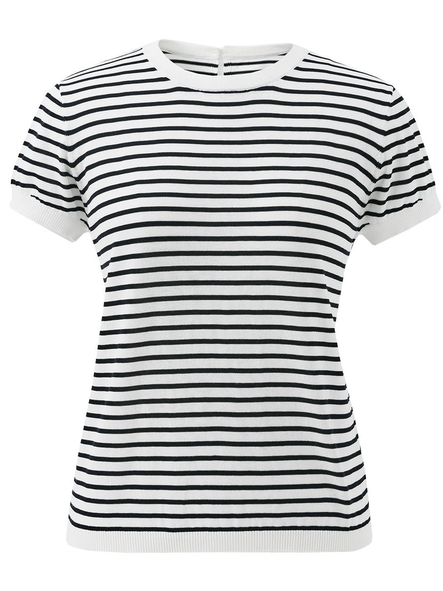 COMOBOCA Women's Striped Button Back T-Shirt