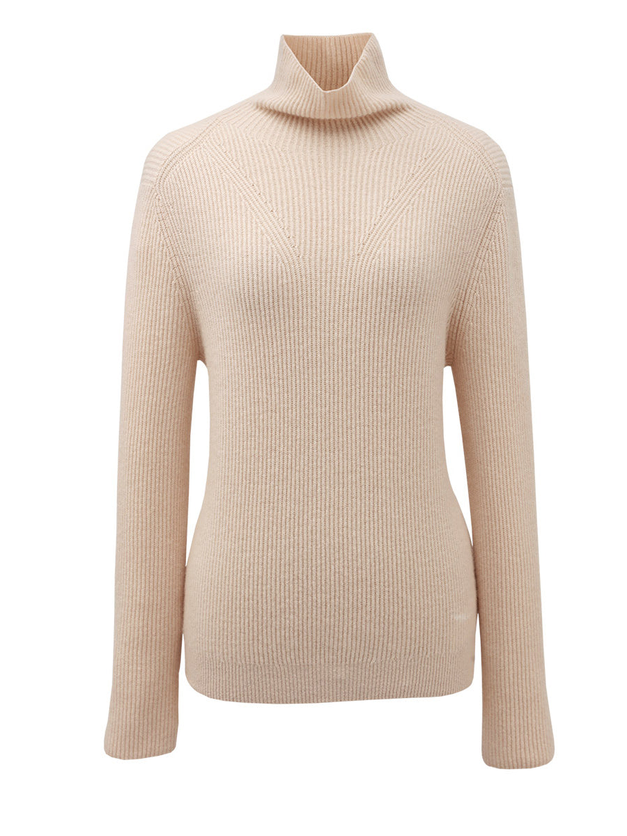COMOBOCA BEIGE 100% Cashmere Women's Turtleneck Knit Sweater
