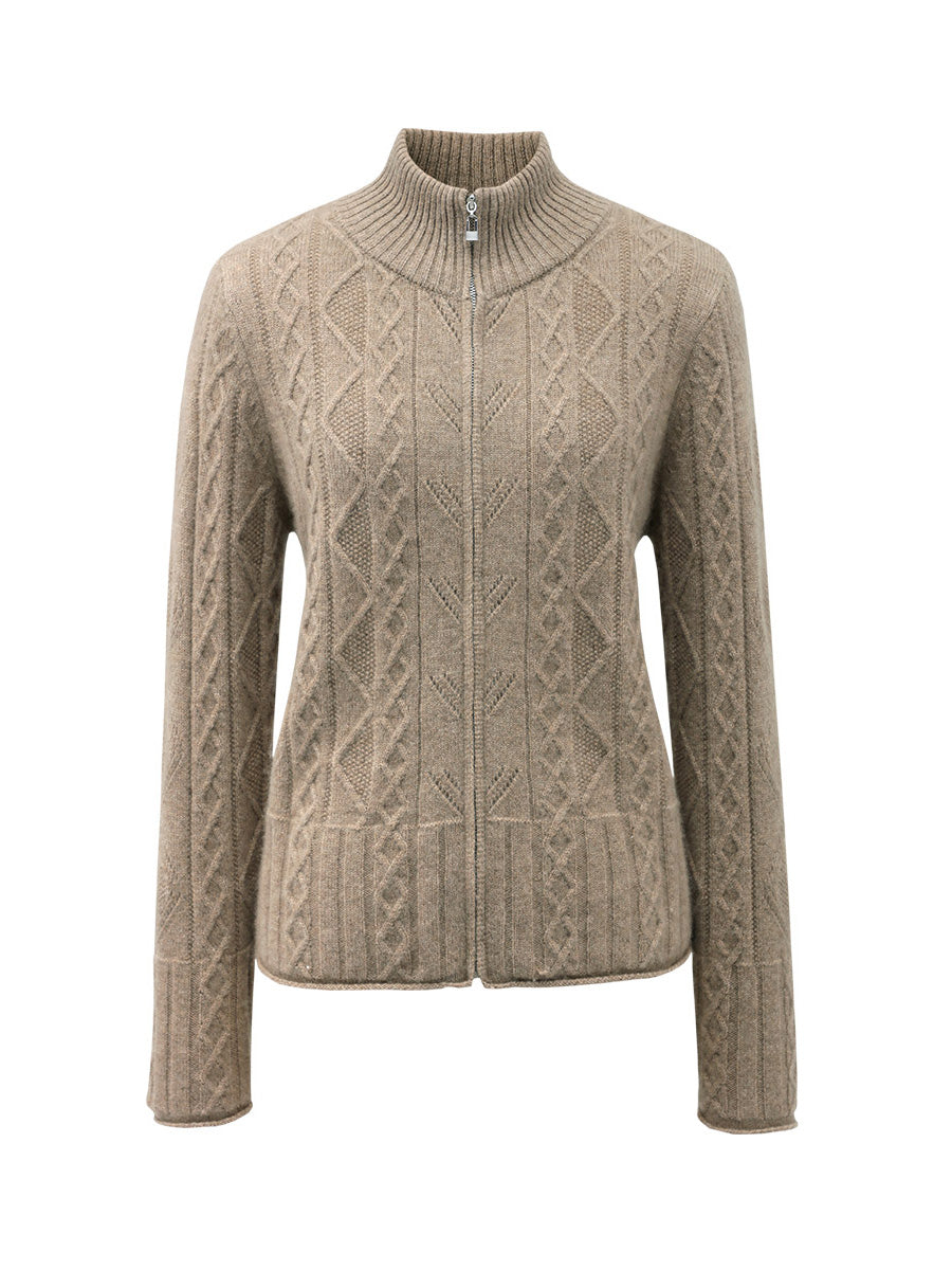 COMOBOCA 100% Cashmere Women's Knit Zip Up Cardigan Sweater