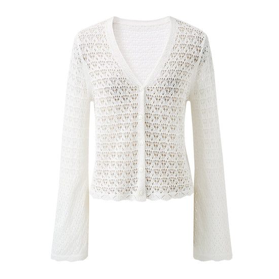 COMOBOCA Women's Bell Sleeve Lace Knit Cardigan
