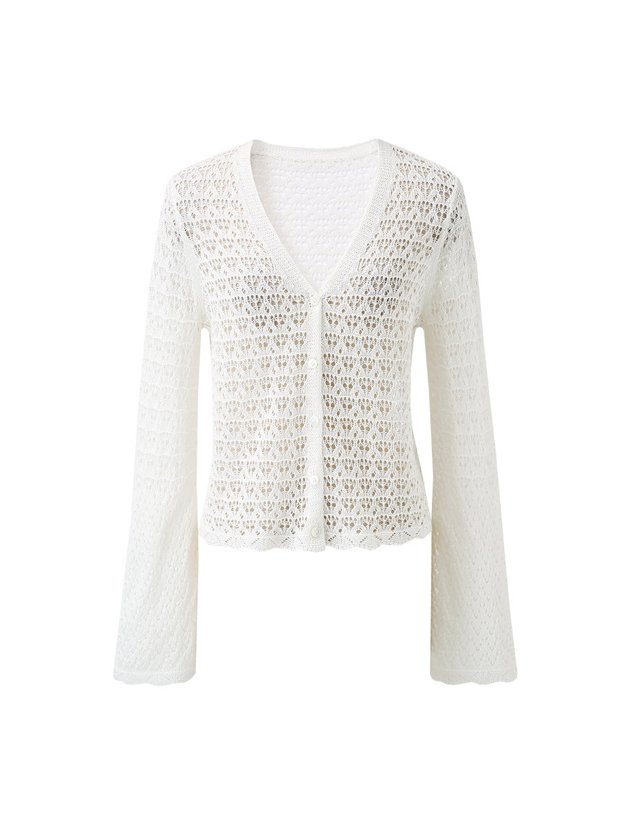 COMOBOCA Women's Bell Sleeve Lace Knit Cardigan