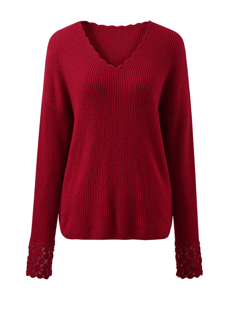 100% Cashmere Women's V-Neck Loose Knit Sweater – COMOBOCA