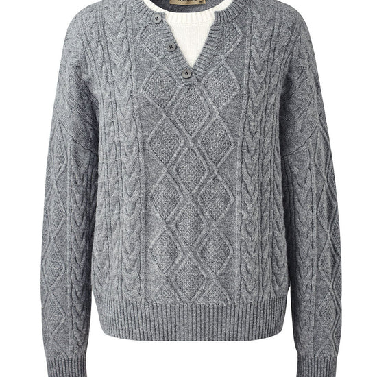 COMOBOCA 100% Wool Women's V-Neck Cable Knit Sweater